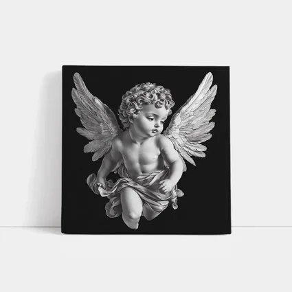 Baroque Cherub Angel Black Background Art