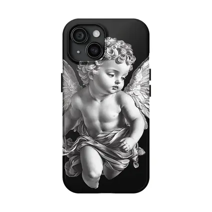 Baroque Cherub Angel Black Background Art
