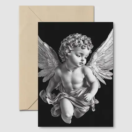 Baroque Cherub Angel Black Background Art