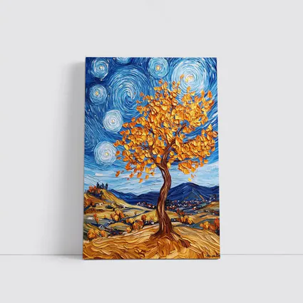 Van Gogh Style Autumn Tree Swirling Sky