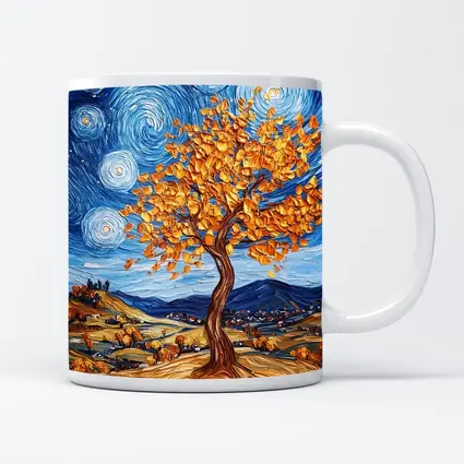 Van Gogh Style Autumn Tree Swirling Sky