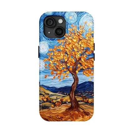 Van Gogh Style Autumn Tree Swirling Sky
