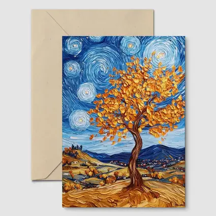 Van Gogh Style Autumn Tree Swirling Sky