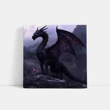 Black Dragon Purple Eyes Stormy Mountain