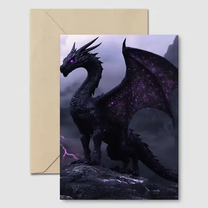 Black Dragon Purple Eyes Stormy Mountain