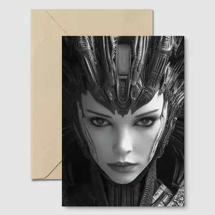 Cyberpunk Woman Dark Mechanical Crown Portrait