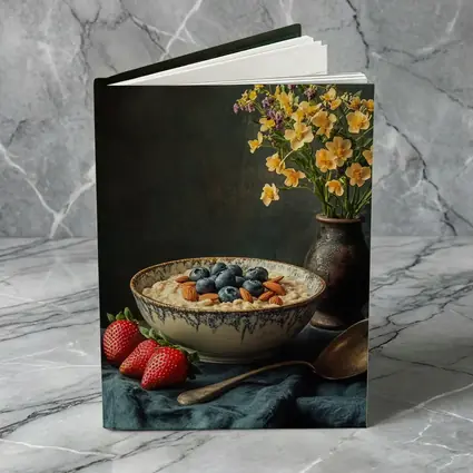 Oatmeal Bowl Blueberries Almonds Yellow Flowers Dark