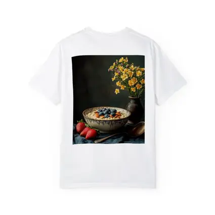 Oatmeal Bowl Blueberries Almonds Yellow Flowers Dark