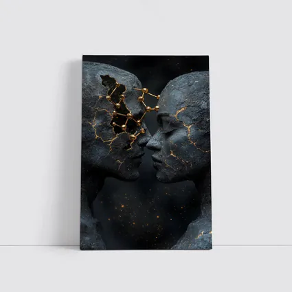 Two Stone Faces Gold Constellation Dark