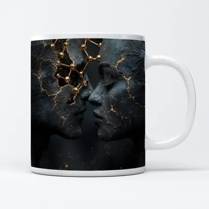 Two Stone Faces Gold Constellation Dark