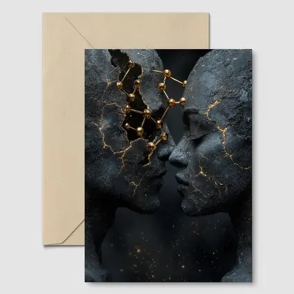 Two Stone Faces Gold Constellation Dark
