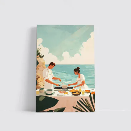 Couple Cooking Together By The Ocean