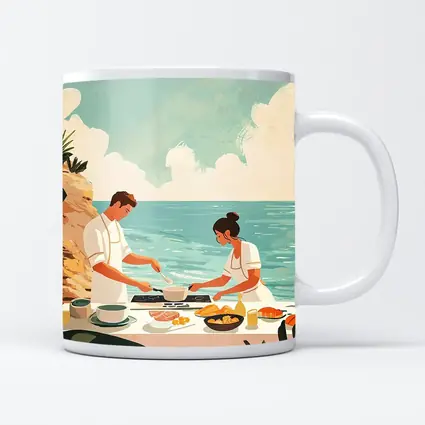 Couple Cooking Together By The Ocean
