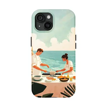 Couple Cooking Together By The Ocean