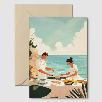 Couple Cooking Together By The Ocean