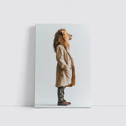 Lion Wearing Beige Coat White Background