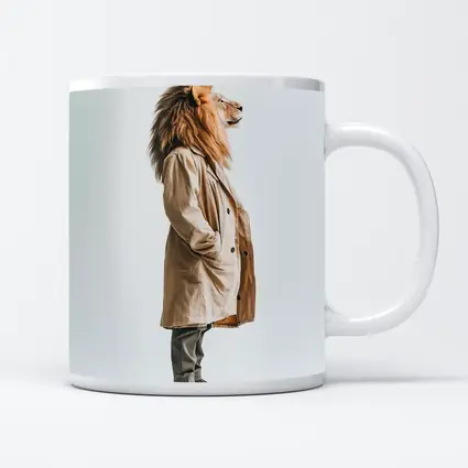Lion Wearing Beige Coat White Background