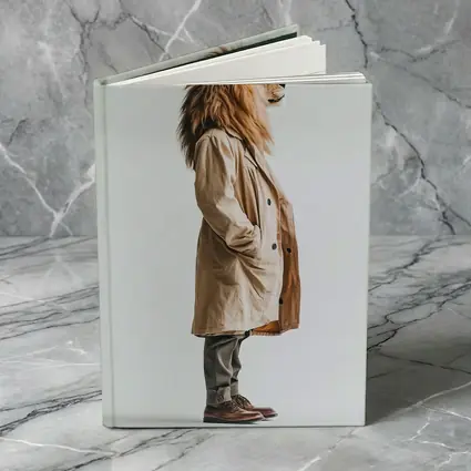 Lion Wearing Beige Coat White Background
