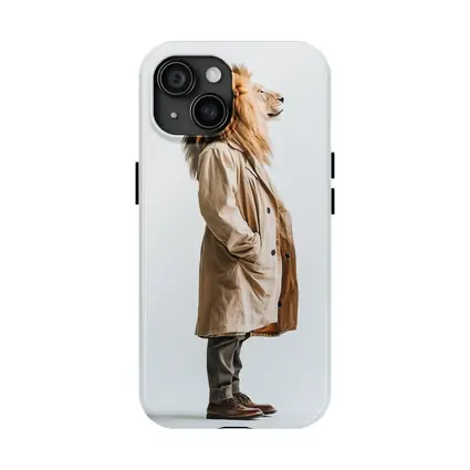 Lion Wearing Beige Coat White Background