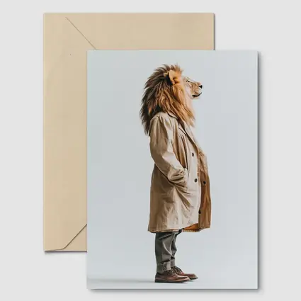 Lion Wearing Beige Coat White Background