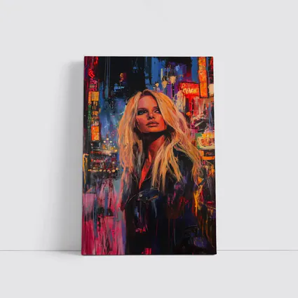 Blonde Woman Neon City Night Oil Painting