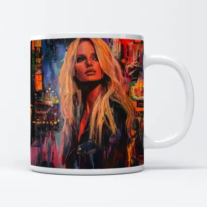 Blonde Woman Neon City Night Oil Painting