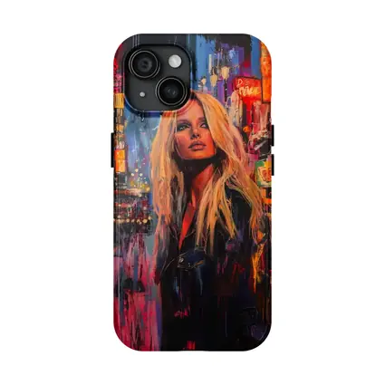 Blonde Woman Neon City Night Oil Painting