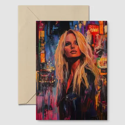 Blonde Woman Neon City Night Oil Painting