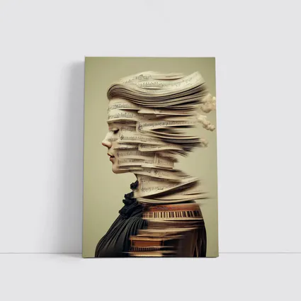 Woman Head Sheet Music Piano Surreal Art