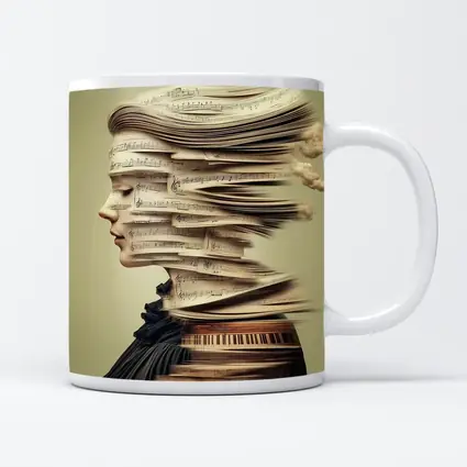 Woman Head Sheet Music Piano Surreal Art