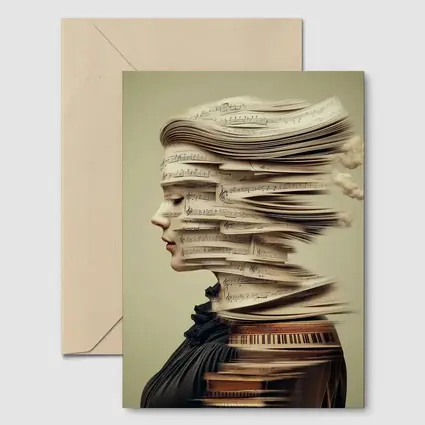 Woman Head Sheet Music Piano Surreal Art