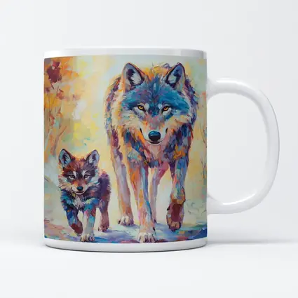 Wolf And Cub Colorful Oil Painting Art