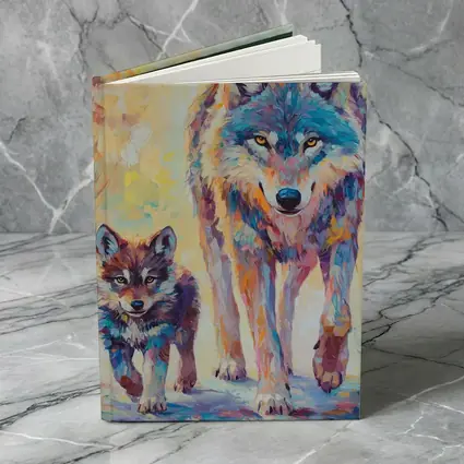 Wolf And Cub Colorful Oil Painting Art
