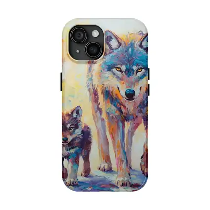 Wolf And Cub Colorful Oil Painting Art