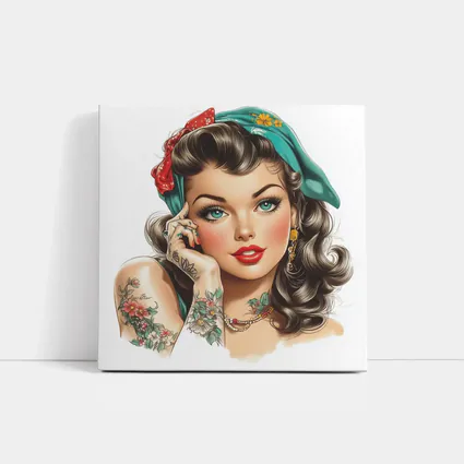 Retro Pin Up Girl With Floral Tattoos