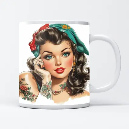 Retro Pin Up Girl With Floral Tattoos