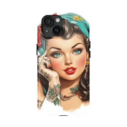 Retro Pin Up Girl With Floral Tattoos