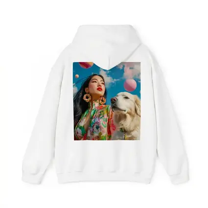Woman Floral Dress Golden Retriever Sky