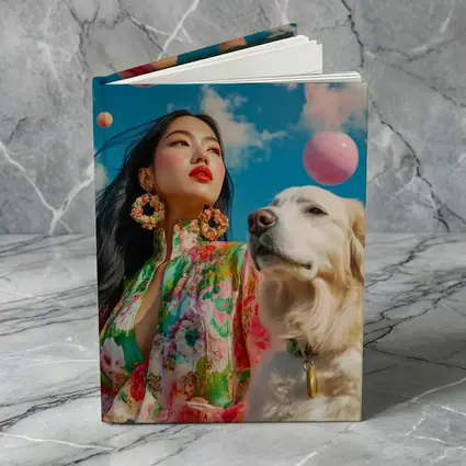 Woman Floral Dress Golden Retriever Sky