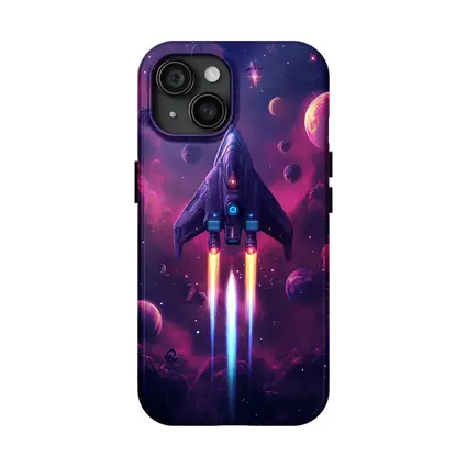 Sci Fi Spaceship Flying Through Purple Galaxy