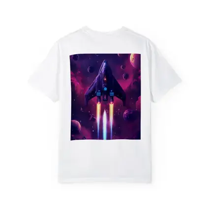 Sci Fi Spaceship Flying Through Purple Galaxy