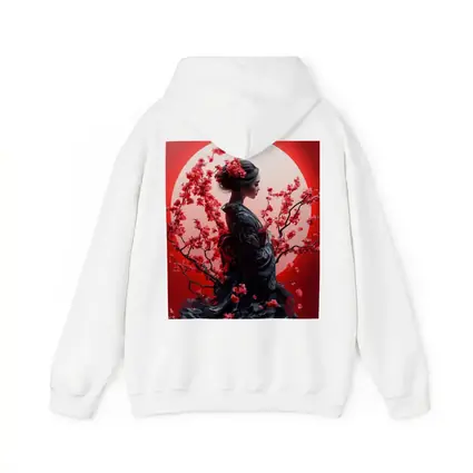 Japanese Geisha Red Cherry Blossoms Moon