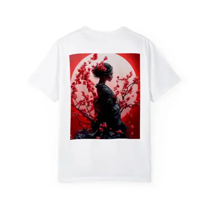 Japanese Geisha Red Cherry Blossoms Moon