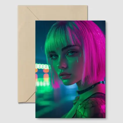 Neon Girl Rainy Night Cyberpunk Portrait