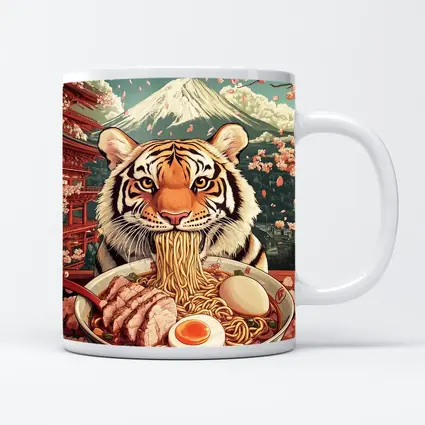 Tiger Eating Ramen Cherry Blossom Japan