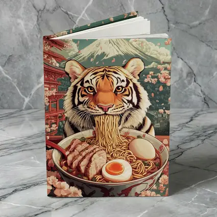 Tiger Eating Ramen Cherry Blossom Japan