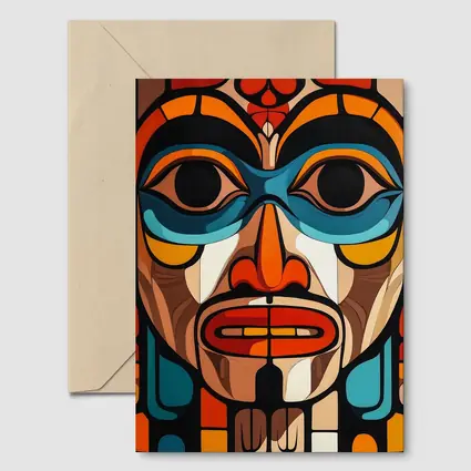 Native Totem Pole Face Bold Geometric Art