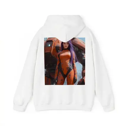 Cyberpunk Woman Orange Suit Giant Mech