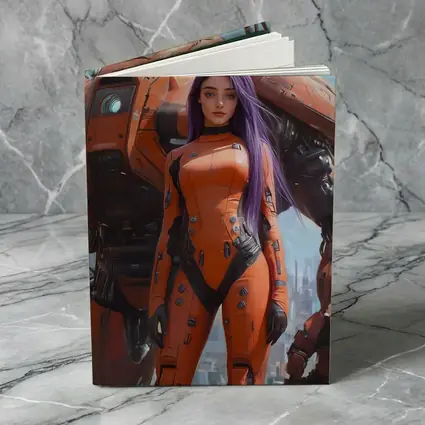 Cyberpunk Woman Orange Suit Giant Mech