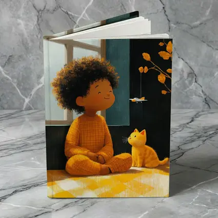 Curly Hair Child Cat Illustration Cozy Room